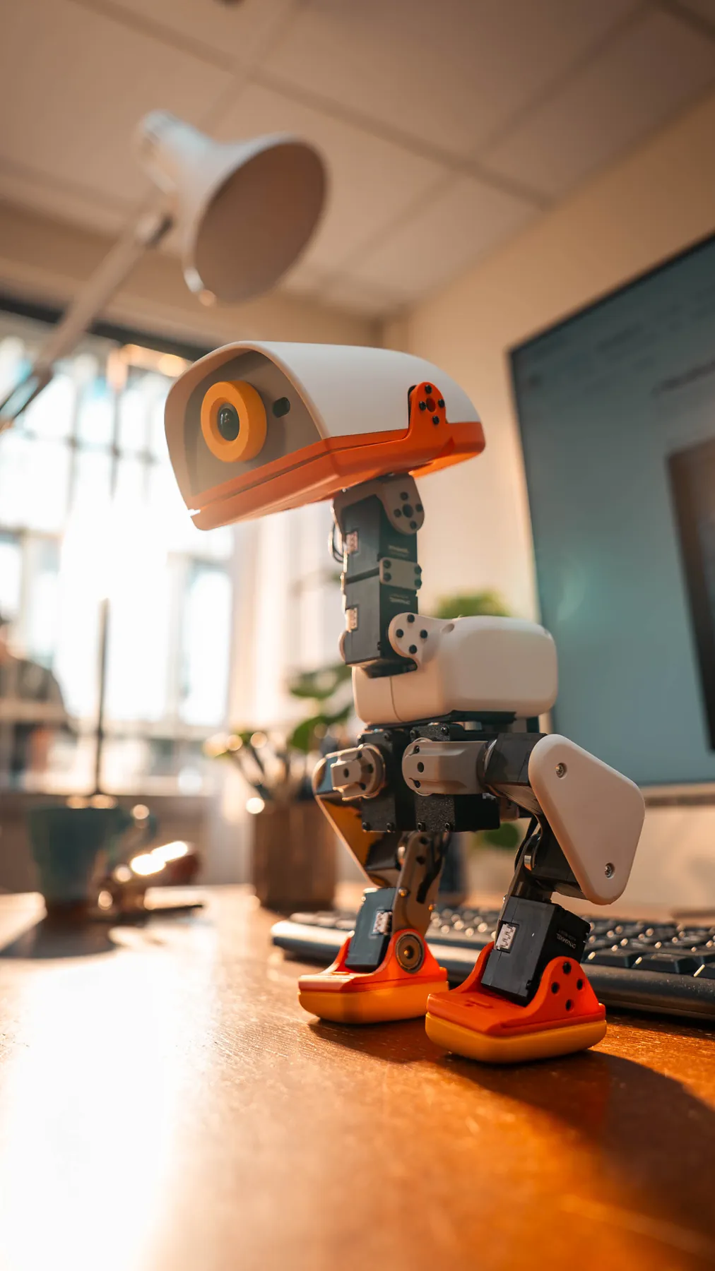 Microduck 在桌面暖光中的近景